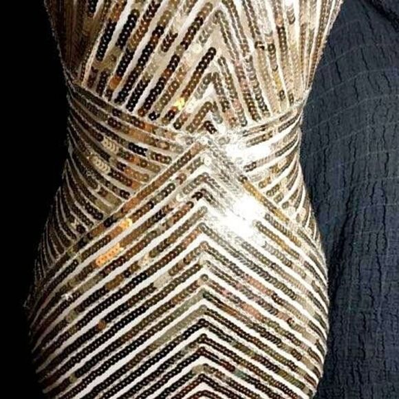 Lulus Ace of Spades Gold Sequence Bodycon Dress Size XS - Picture 9 of 12